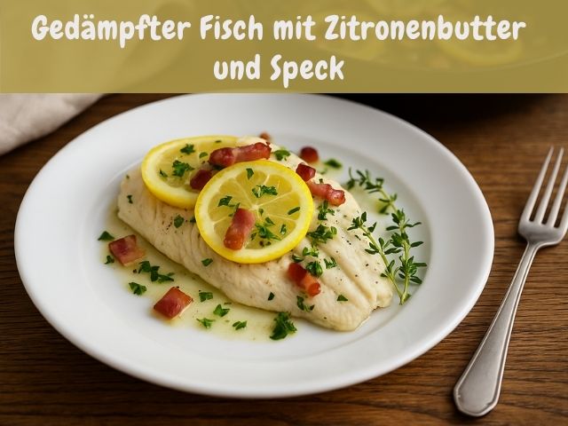 Gedämpfter Fisch mit Zitronenbutter und Speck