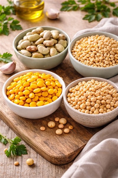 Ackerbohne, Körnererbse, Süßlupine und Sojabohne – Eiweißpflanzen für die Küche im Überblick