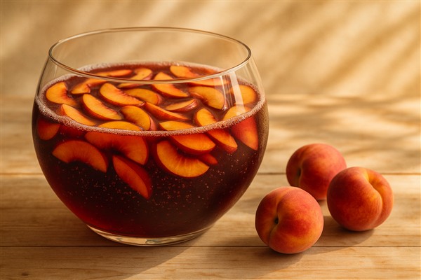 Pfirsichbowle mit Rotwein – fruchtig, vollmundig und sommerlich