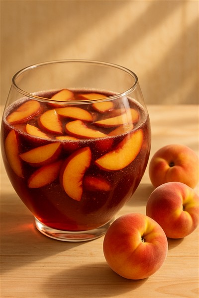 Pfirsichbowle mit Rotwein – fruchtig, vollmundig und sommerlich