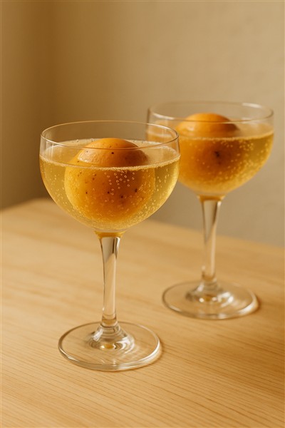 Pfirsichbowle mit Champagner – elegant, fein und zurückhaltend fruchtig