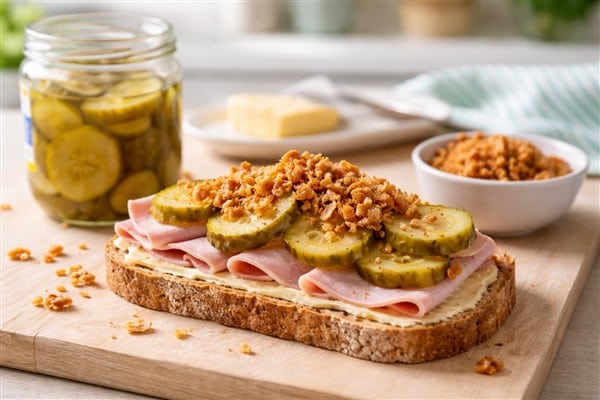 IKEA Hotdog Reste verwerten: Gurken-Zwiebel-Schinkenbrot