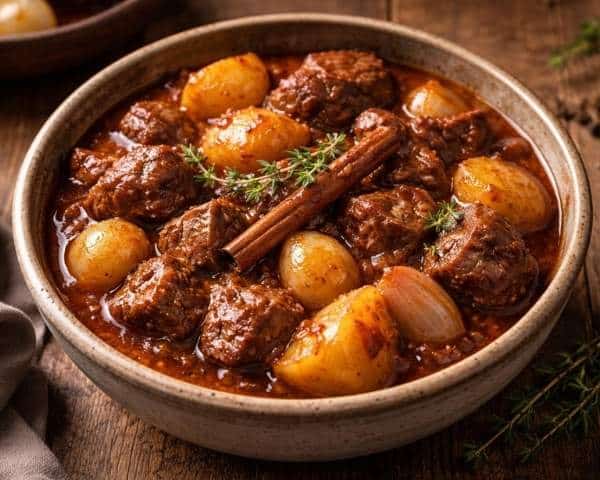Stifado im Slow Cooker mit Kartoffeln – griechischer Rinderschmortopf