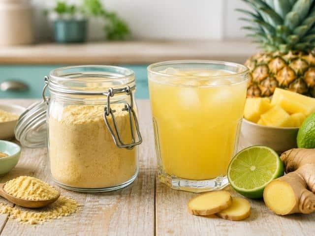 Ingwer-Ananas-Pülverchen für ein schnelles Getränk